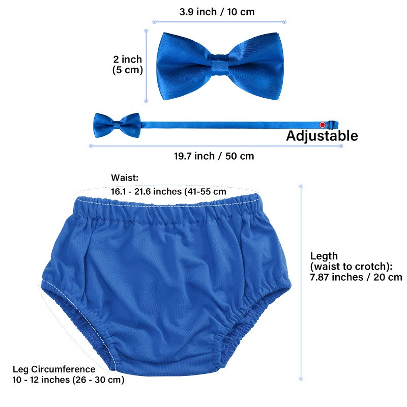WELROG Baby Boys First Birthday Cake Smash Outfit Bow Tie Suspenders Bloomers Birthday Hat Sparkle Gold Set (Royal Blue) - Image 4